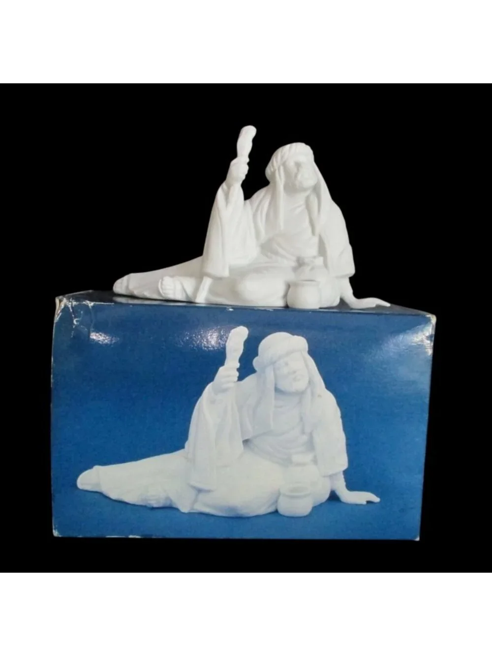 Vintage Avon Nativity The Poor Man Figurine: 1990 Porcelain Bisque, Original Box